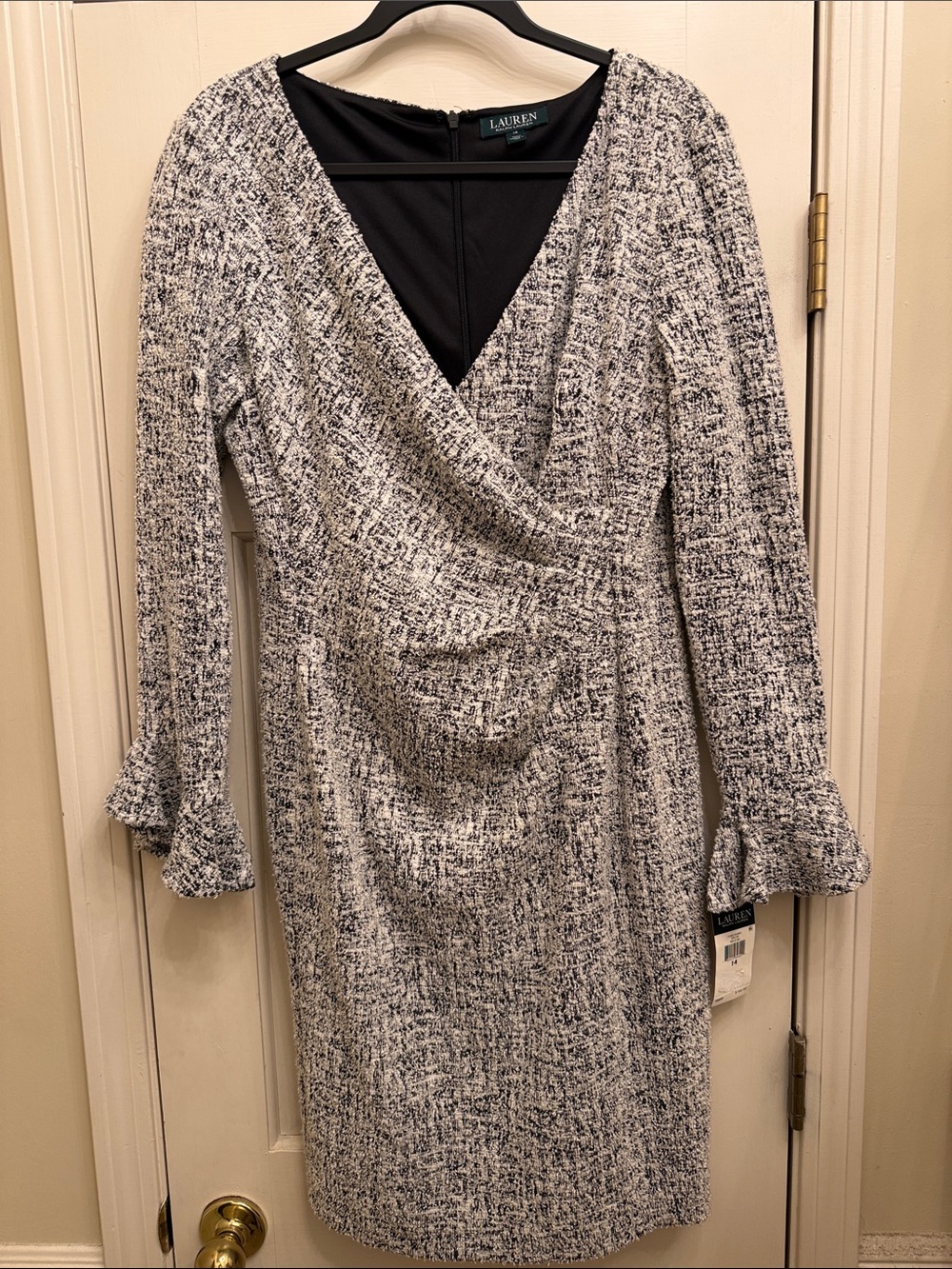 Lauren Ralph Lauren Tweed Ruffle Sleeve Sheath Dress Size 14 NWT
